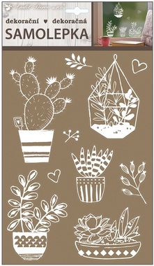 Self-adhesive decoration – White flowers and cacti 30 × 21 cm