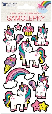 Embossed Stickers Unicorns and Rainbow 9.5 x 21 cm