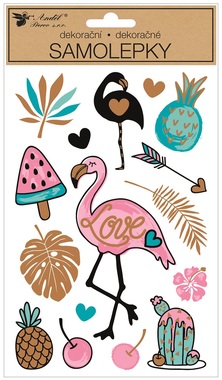 Stickers with Gold Embossing - Flamingo and Tropical motifs 14 x 25 cm