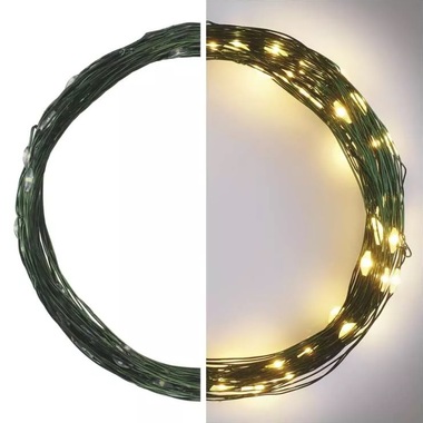 Nano string lights, green, 7.5 m – 75 LEDs, warm white + 5 m power lead + timer