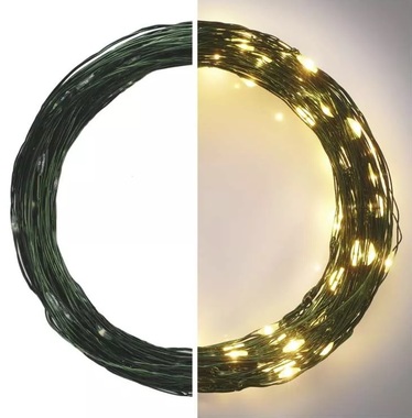 Nano string lights, green, 15 m – 150 LEDs, warm white + 5 m power lead + timer