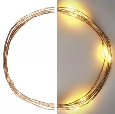 Nano string lights, copper, 1.9 m – 20 LEDs, warm white + timer