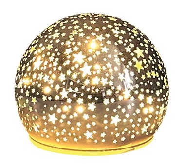 Világító üveggömb csillagokkal - pezsgőszínű, o 8 x 10 cm, meleg fehér, 10 LED, időzítő