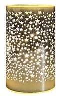 11710 Sv&iacute;t&iacute;c&iacute; skleněn&yacute; v&aacute;lec s hvězdičkami &ndash; zlat&yacute;, 15 x 9 cm, tepl&aacute; b&iacute;l&aacute;, 10 LED, časovač-1