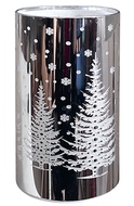 11711 Sv&iacute;t&iacute;c&iacute; skleněn&yacute; v&aacute;lec se stromem &ndash; stř&iacute;brn&yacute;, 15 x 9 cm, tepl&aacute; b&iacute;l&aacute;, 10 LED, časovač-1