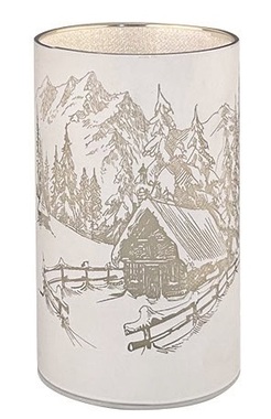 Világító üveghenger hegyekkel - szürke, o 9 x 20 cm, meleg fehér, 10 LED, időzítő