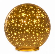 Világító üveggömb csillagokkal - pezsgőszínű, o 15 x 14 cm, meleg fehér, 10 LED, időzítő