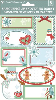 Self-adhesive 3D gift tags 14 x 25 cm with glitter, 8 pcs.