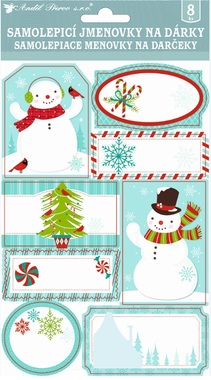 Self-adhesive 3D gift tags 14 x 25 cm with glitter, 8 pcs.