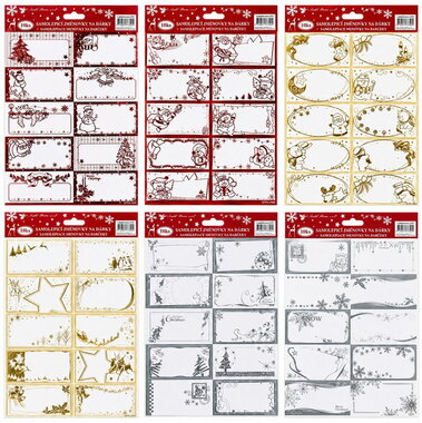 Self-adhesive gift tags with embossing, gold, silver, red, 17 x 25.5 cm, 10 pcs.