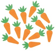 Felt Carrots w/Sticker 2 x 5,5 x 0,3 cm, 12 pcs