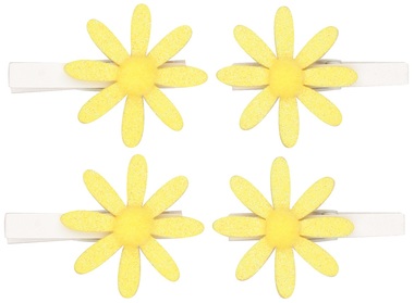 Glitter Yellow Flowers on Peg 5 x 5 x 0,3 cm, 4 pcs in polybag