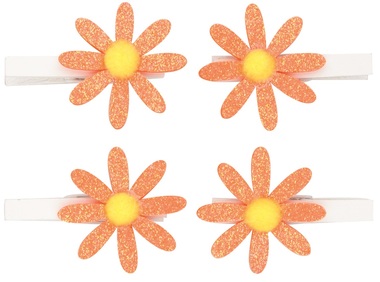 Glitter Orange Flowers on Peg 5 x 5 x 0,3 cm, 4 pcs in polybag