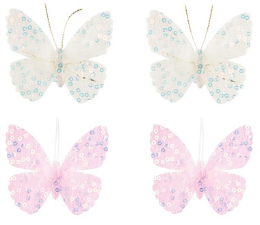 Butterfly w/Sequins and Feathers 6 x 5 x 0,3 cm, 4 pcs 