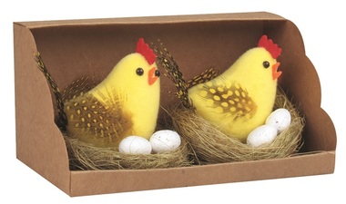 Yellow Hen with eggs 7 x 8 x 7 cm, 2 pcs