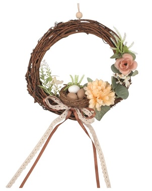 Wreath with Deco and Nest 20 x 20 x 6,5 cm, Brown Ribbon