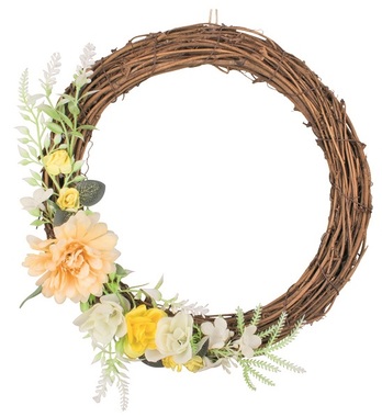 Wreath with Deco 23 x 23 x 6 cm, Yellow