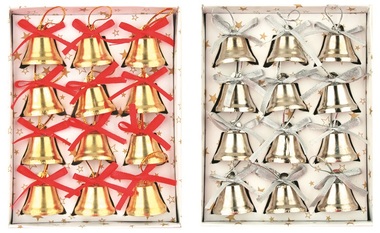 Arany és ezüst csengők 12 db, 2,5 x 2,5 x 2,5 cm