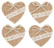 Jute Heart with Double-sided Sticker 5 x 4,5 x 0,5 cm, 4 pcs