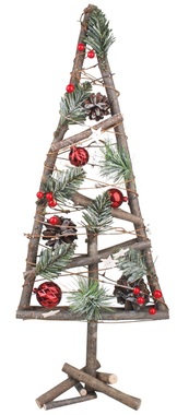 Wooden tree w/red decorations 57 cm