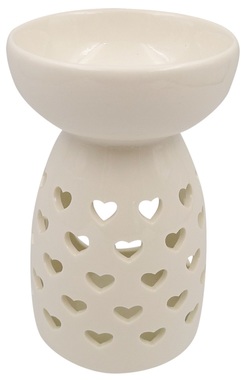 Porcelain Aroma Lamp 9 x 14 cm White w/Hearts