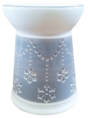 Ceramic Aroma Lamp with Snowflakes 11 x 14 cm, Grey