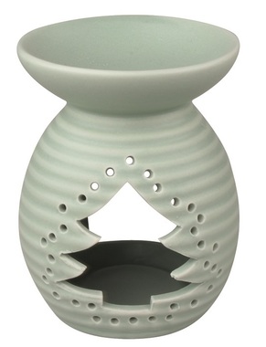 Porcelain Aroma Lamp with Tree 9 x 12 cm green