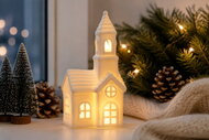 19649 Sv&iacute;t&iacute;c&iacute; porcel&aacute;nov&yacute; kostel 6,5 x 13 x 5,5 cm, tepl&aacute; b&iacute;l&aacute;, 1 LED, časovač-4