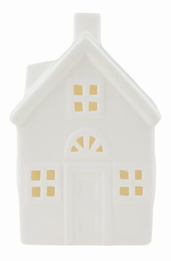 Világító porcelán házikó 8,5 x 13 x 7 cm, meleg fehér, 1 LED, időzítő