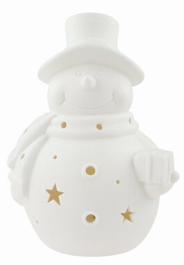 Világító porcelán hóember 11 x 16 x 10 cm, meleg fehér, 1 LED, időzítő