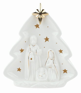 Világító porcelán betlehem csillaggal 16 x 17 x 8 cm, meleg fehér, 1 LED, időzítő