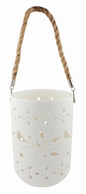 Világító porcelán henger rugós motívummal, o 13 x 18 cm, meleg fehér, 1 LED, időzítő, akasztható