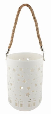 Világító porcelán henger karácsonyi motívummal, o 13 x 18 cm, meleg fehér, 1 LED, időzítő, akasztásr