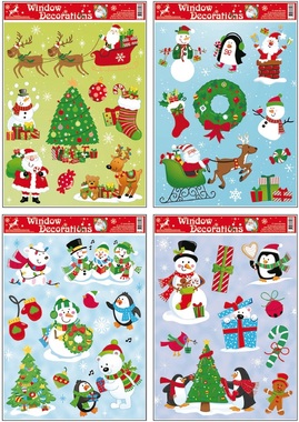 Decorative Window Cling Christmas, Colorful With Children's Motifs 38 × 30 cm