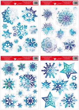 Decorative Window Cling with Glitter Snowflakes and Blue Stars 38 × 30 cm