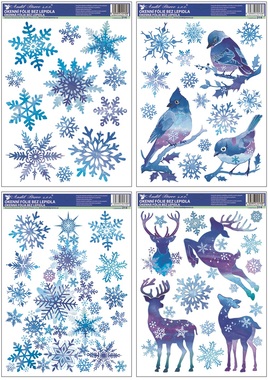 Decorative Window Cling with Glitter Birds and Tree With Snowflakes 37 × 29 cm