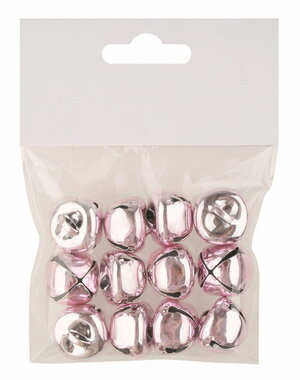 Órózsaszín fényes harangok 2 x 1,5 x 2 cm akasztáshoz, 12 db zacskóban
