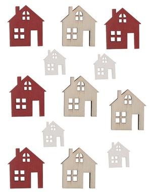 Wooden Houses Red Mix of Sizes 4-2 x 4-2 x 0,3 cm, 12 Pcs 