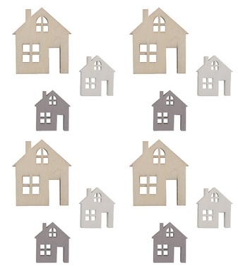 Wooden Houses Red Mix of Sizes 4-2 x 4-2 x 0,3 cm, 12 Pcs 