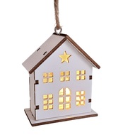 23006 Dřevěn&yacute; domek na zavě&scaron;en&iacute; b&iacute;l&yacute; s LED 6 x 7 x 3,5 cm -2