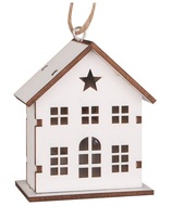 23006 Dřevěn&yacute; domek na zavě&scaron;en&iacute; b&iacute;l&yacute; s LED 6 x 7 x 3,5 cm -1