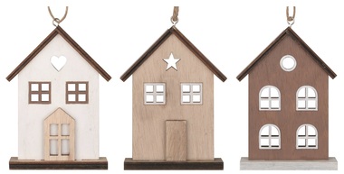 Hanging Wooden House Natural 8,5 x 11 x 0,5 cm 