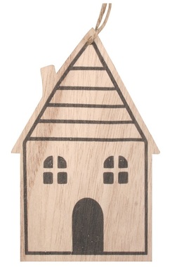 Hanging Wooden House with Black Lines 8 x 13 x 0,5 cm