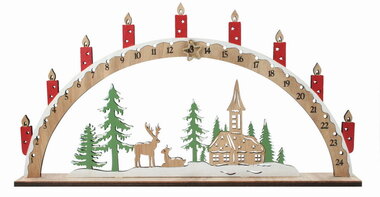 Adventi naptár Gyertyák ívben, fából, 40 x 20,5 x 4 cm