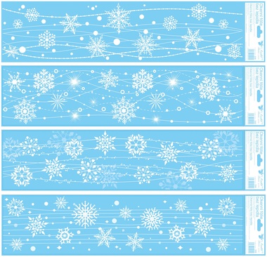 Decorative Window Cling Stripes with Glitter Snowflakes 64 × 15 cm