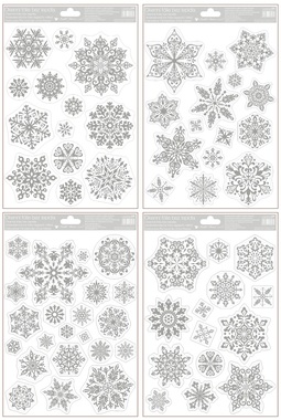 Decorative Window Cling Silver  Shiny Snowflakes 20 × 30 cm