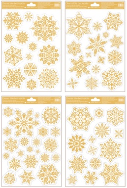 Decorative Window Cling Gold  Shiny Snowflakes 20 × 30 cm