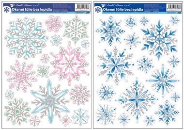 Decorative Window Cling with Glitter Blue And Pink Snowflakes 29 × 41 cm