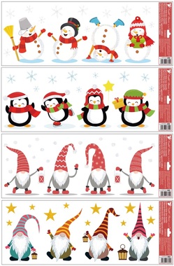 Decorative Window Cling Stripes Colored  Glitter Elves, Snowmen, Penguins 60 × 22.5 cm