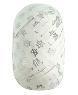 28007 Stuha d&aacute;rkov&aacute; b&iacute;l&aacute; se stř&iacute;brn&yacute;mi vločkami 1 cm x 30 m-1